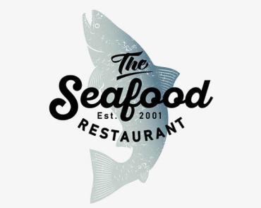 seafood restaurant logo - text with the fish in the background
